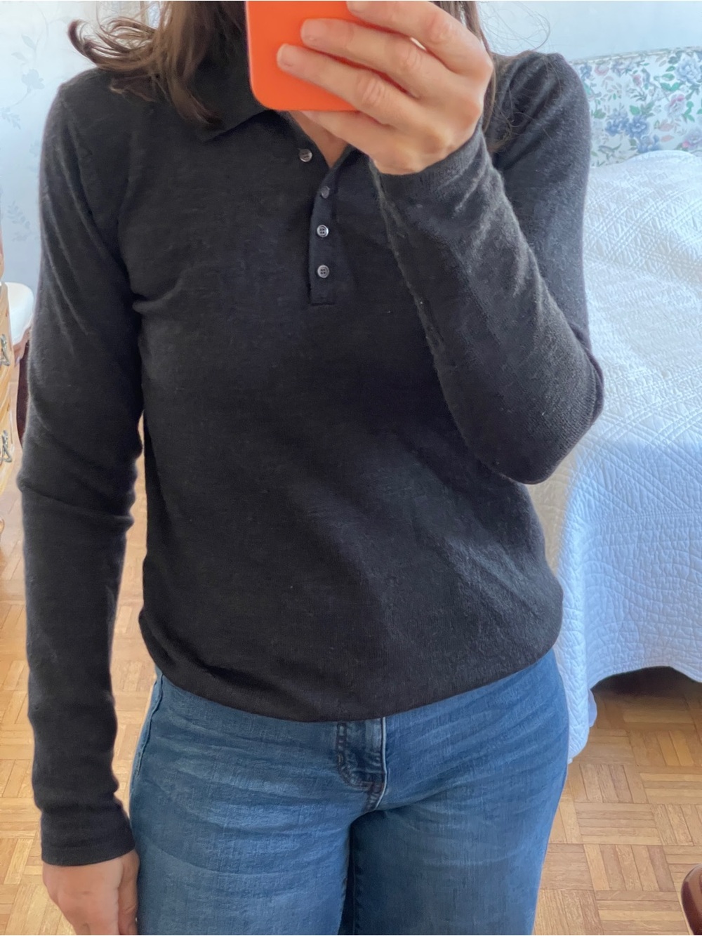 brooks brothers merino wool dark gray ling sleeve knit  polo sweater women S